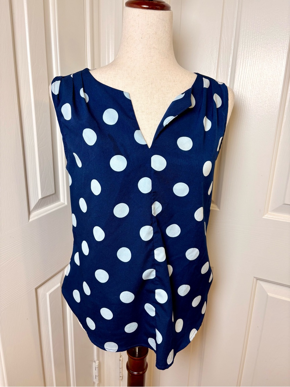 Pixley Navy Polka Dot Sleeveless Blouse Classic Retro Office Workwear Top Small
